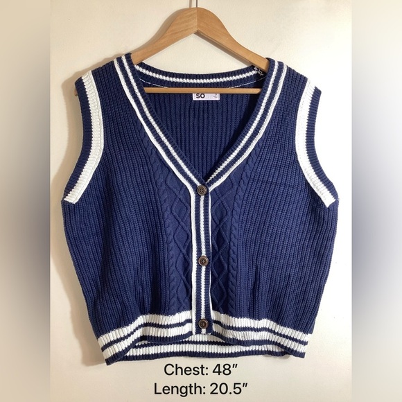 Tennis Prep Chunky Cable Knit Sweater Vest Size 2X Navy Blue Classic Retro Y2K - Picture 4 of 13